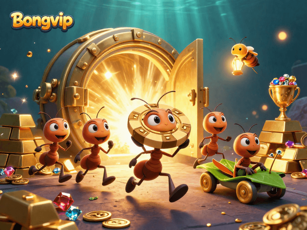 Bongvip offers a thrilling gambling adventure featuring ants and their heist for golden poker chips.