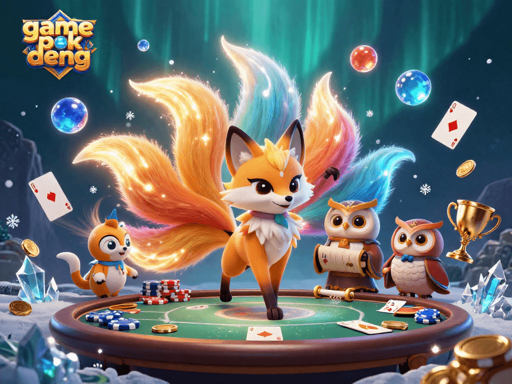 Engage in the thrilling game pok deng with vibrant characters and dynamic casino elements.
