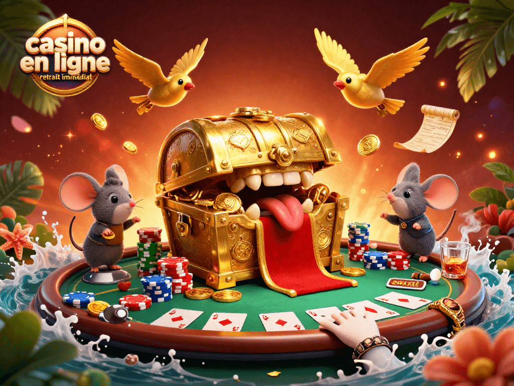 Plongez dans l'univers du casino en ligne retrait immédiat avec cette illustration 3D captivante. Une aventure intrigante vous attend!