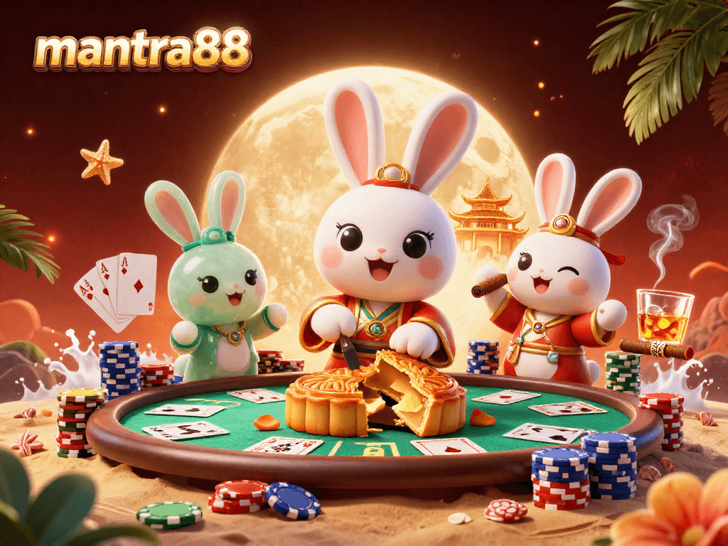 Join the adventure with mantra88 as the moon rabbit unleashes poker treasures on a vibrant gaming lunar landscape.