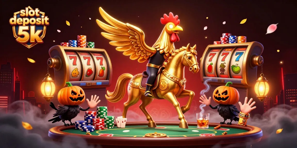 Experience the thrill of slot deposit 5k with a vibrant casino scene featuring lucky symbols and dynamic action.