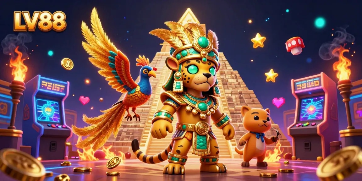Experience the thrill of LV88 casino with vibrant gaming characters and dynamic elements.