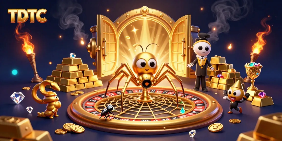 Place your bets with TDTC in this dynamic casino-themed 3D scene featuring unique characters.