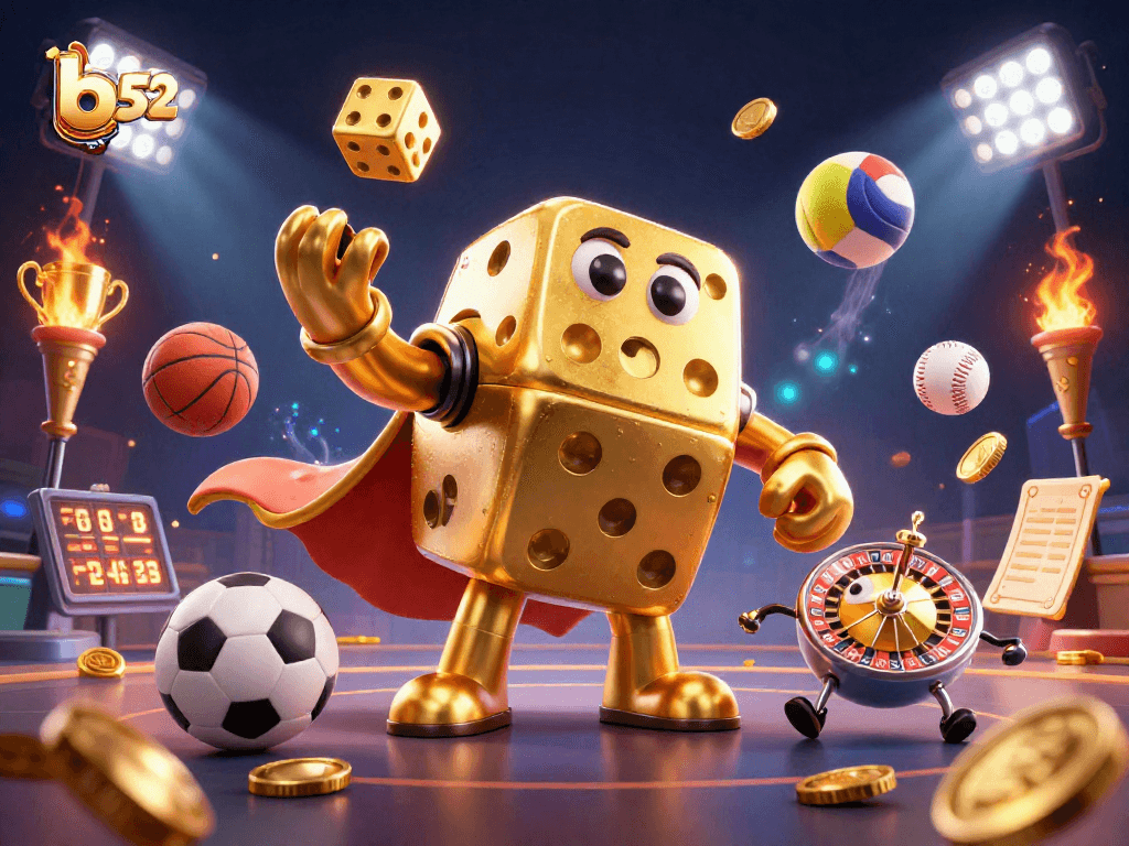Boost your game strategy with b 52’s golden theme and dynamic sports elements in this vibrant design.