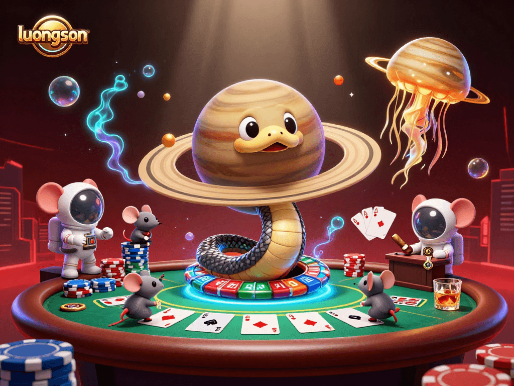 Join the cosmic fun on luongson with vibrant mice betting around a roulette wheel in space.