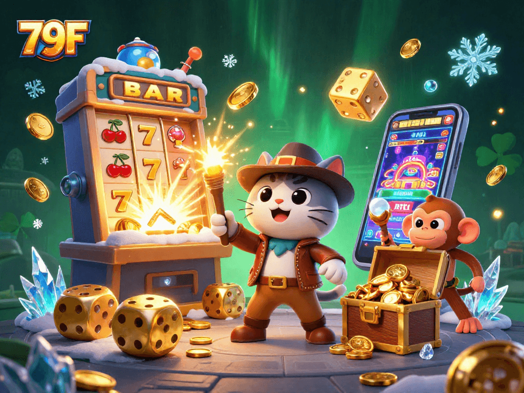Aventurando-se nas slots do 79F, um gato arqueólogo e seu amigo macaco descobrem tesouros.