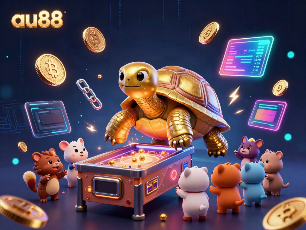 Experience the thrill of au88 with a vibrant casino-themed illustration featuring a golden tortoise pinball machine.