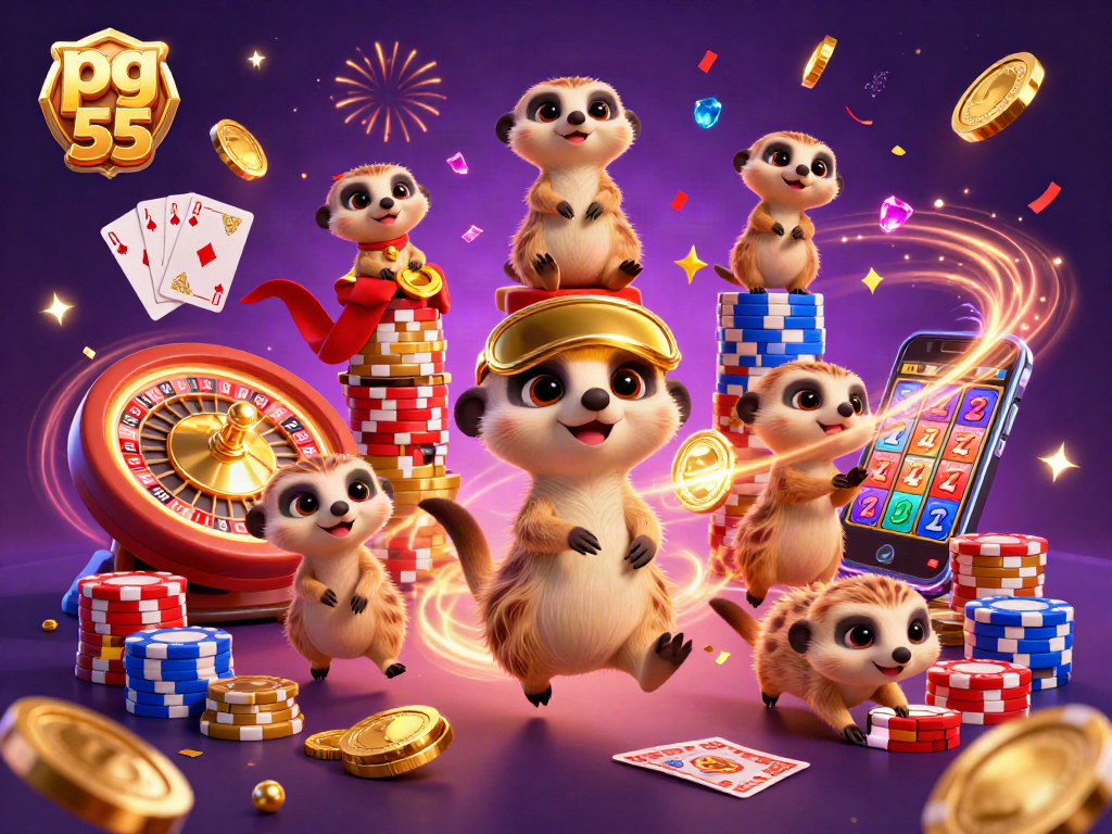 Participate in pg 55's exciting casino experience with animated meerkats and dynamic gaming elements.