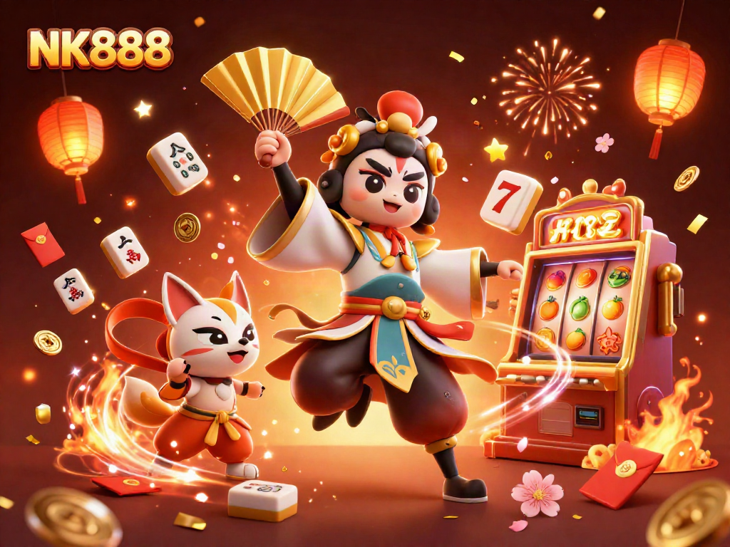 Experience the thrill of NK888 with dynamic slot gaming, featuring colorful reels and vibrant characters.