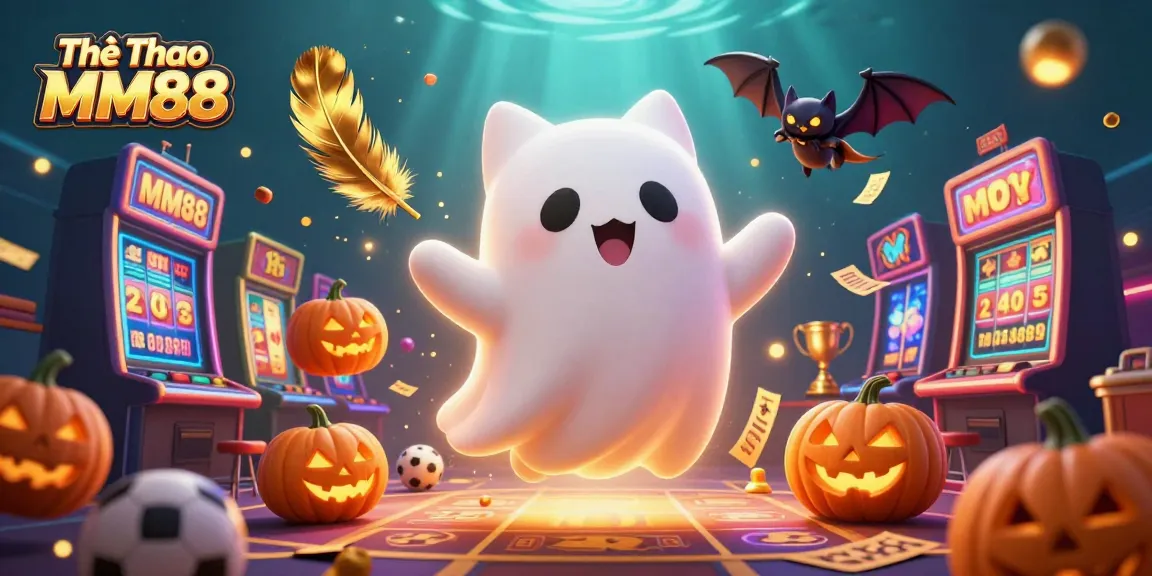 Thể Thao MM88 sports betting excitement illustrated with ghost cat and vibrant elements.