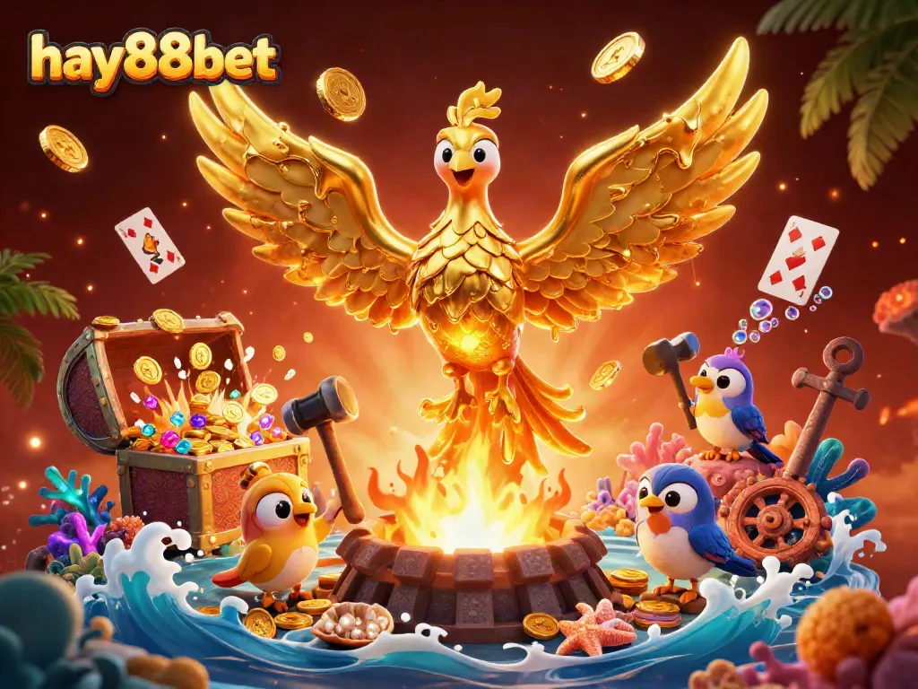 Experience vibrant winnings at hay88bet with a golden phoenix and treasure-filled underwater adventure.
