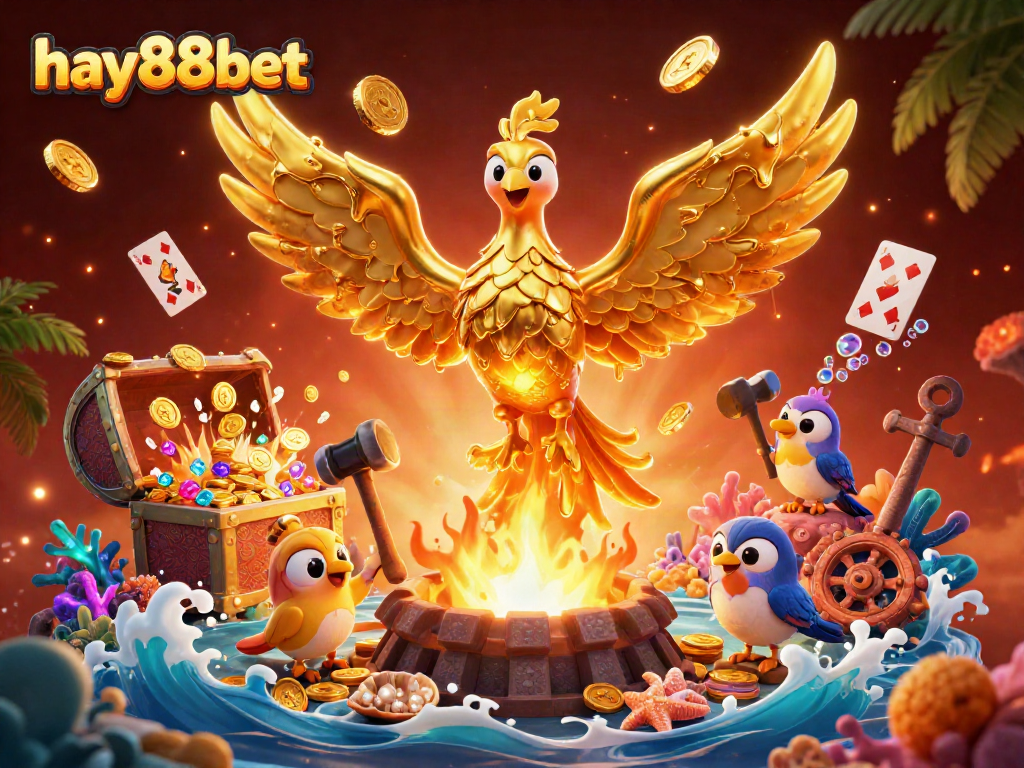 Experience vibrant winnings at hay88bet with a golden phoenix and treasure-filled underwater adventure.