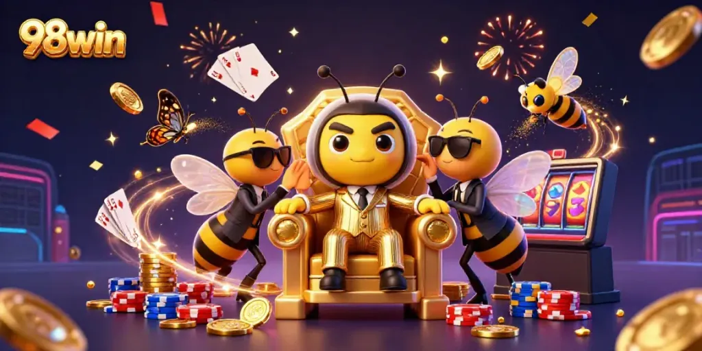 Experience the vibrant world of 98win with dynamic casino elements integrating 3D characters.