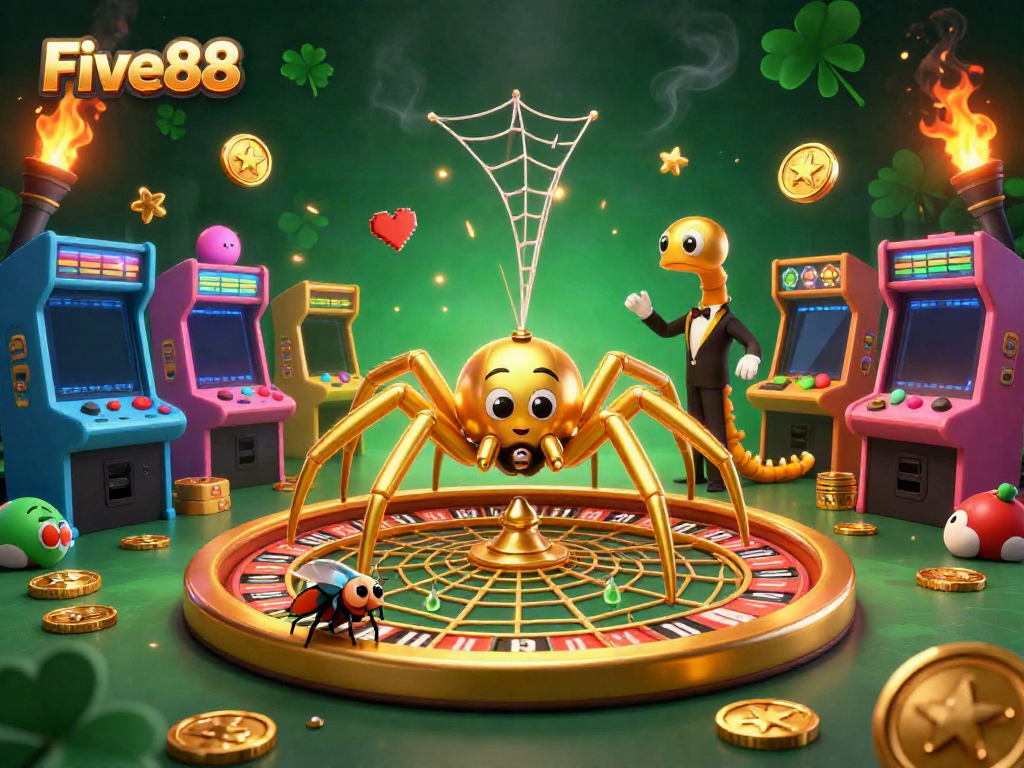 Experience thrilling gameplay at Five88 with colorful characters and dynamic casino elements in a vibrant atmosphere.