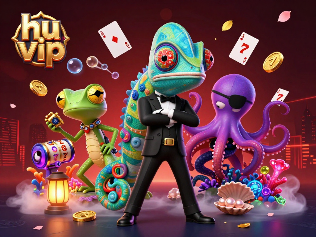Engage with thrilling hu vip gameplay as vibrant characters navigate a dynamic casino scene filled with excitement.