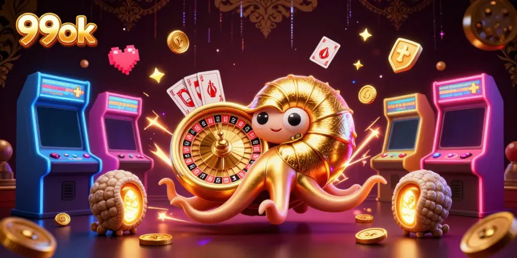 Experience thrilling gameplay with 99ok's vibrant online casino featuring a 3D nautilus roulette wheel.