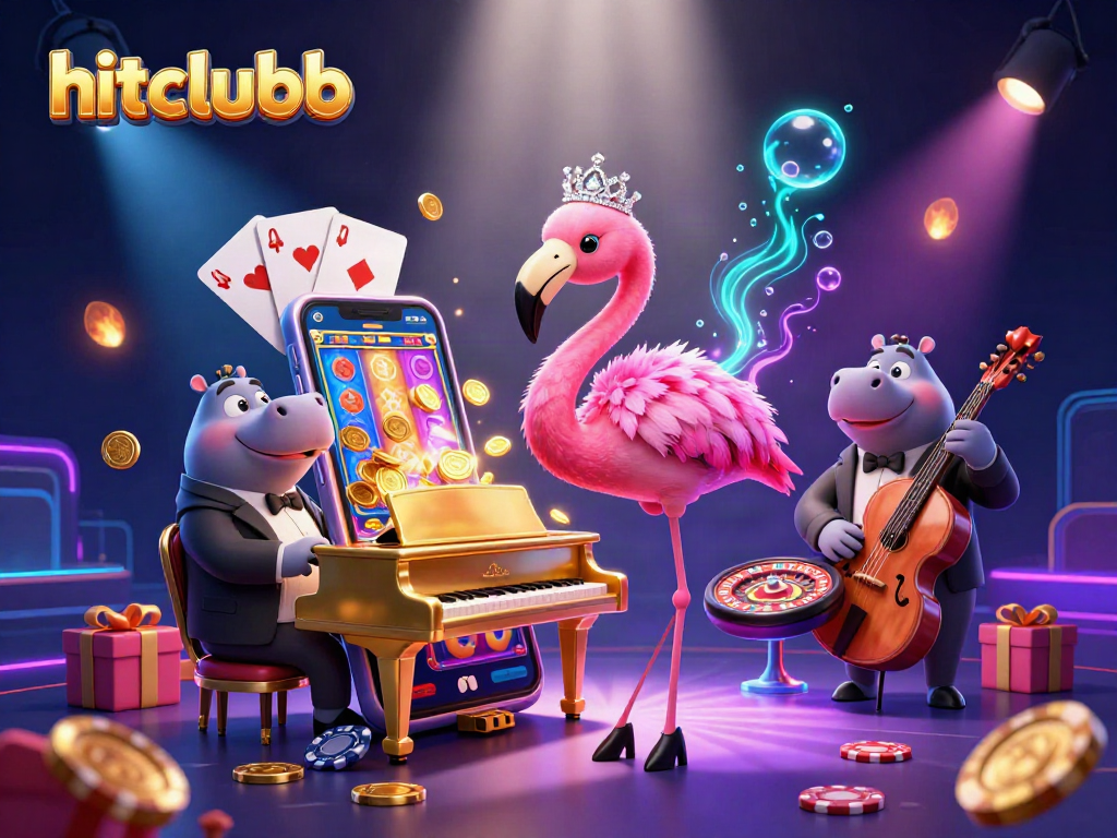 Experience the vibrant energy of hitclubb with a flamboyant flamingo singer and hippo bassist.