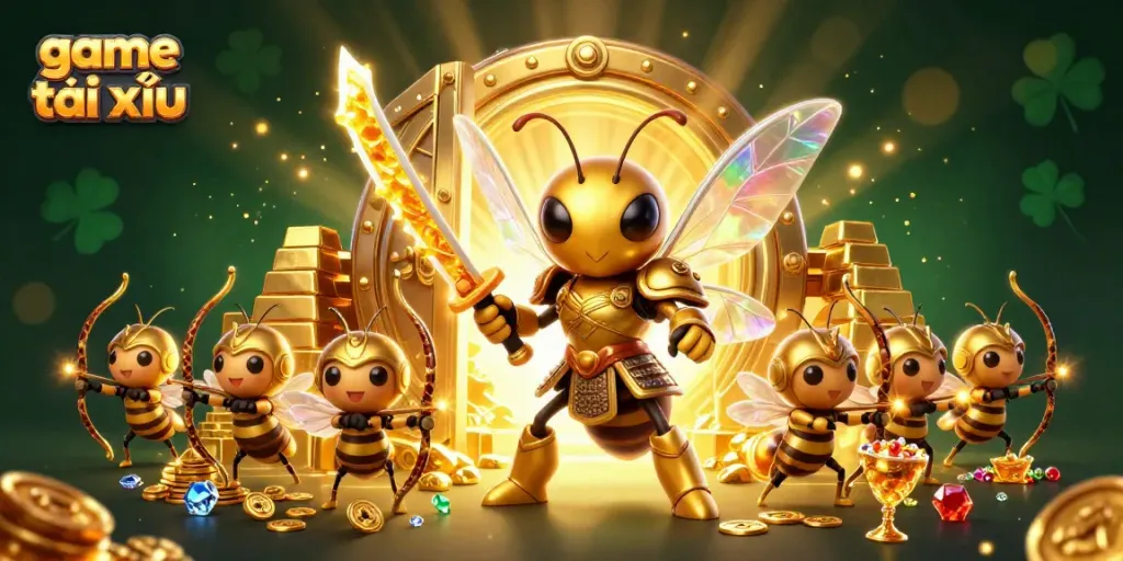 Experience the thrilling game tài xỉu as a golden hornet warrior engages in an action-packed casino adventure.