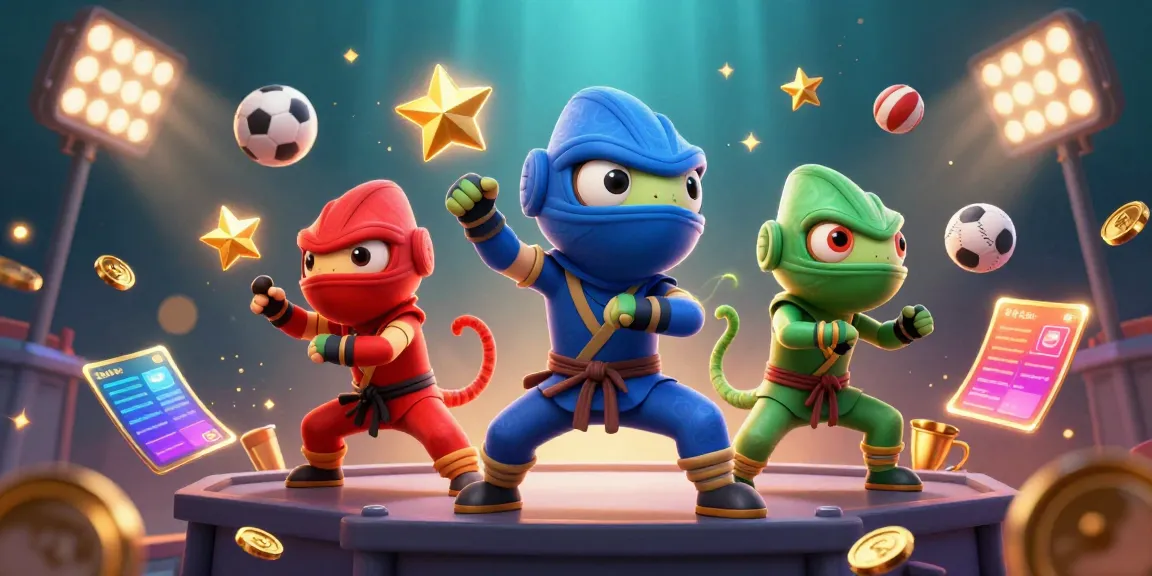 Cakhia showcases ninja chameleons performing martial arts with dynamic sports elements in a vibrant casino scene.