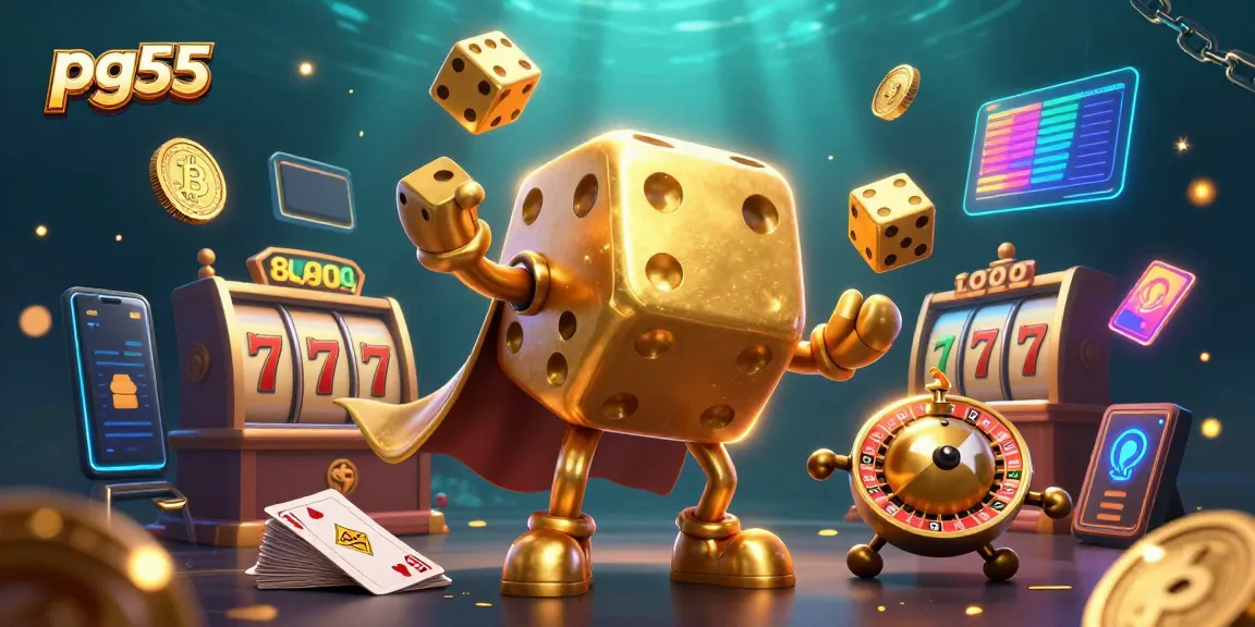 Experience excitement at pg55 with vibrant 3D characters, dynamic slot machines, and lively gaming elements.