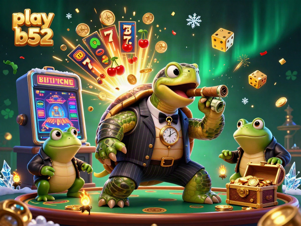 Engage with dynamic play b52 experience featuring a vibrant casino world animated with exciting characters and gold coins.