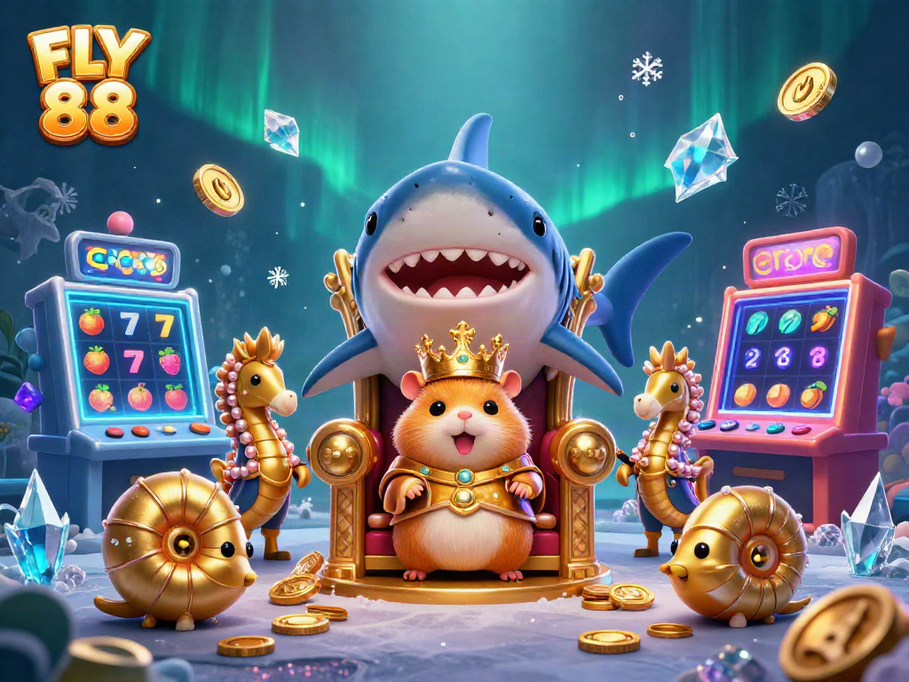Engage with FLY 88's thrilling world of online slots, showcasing a vibrant underwater casino scene.