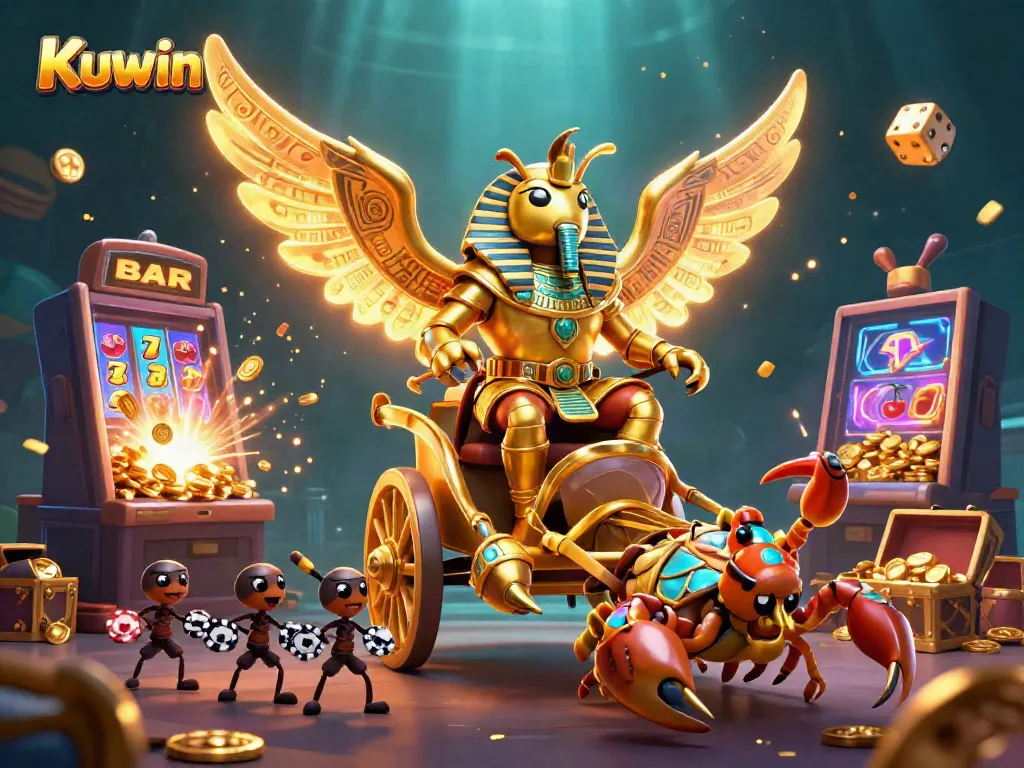 Kuwin offers thrilling casino action with a colossal golden scarab, dynamic game elements, and energetic visuals.