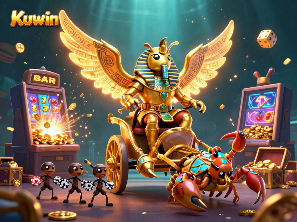 Kuwin offers thrilling casino action with a colossal golden scarab, dynamic game elements, and energetic visuals.