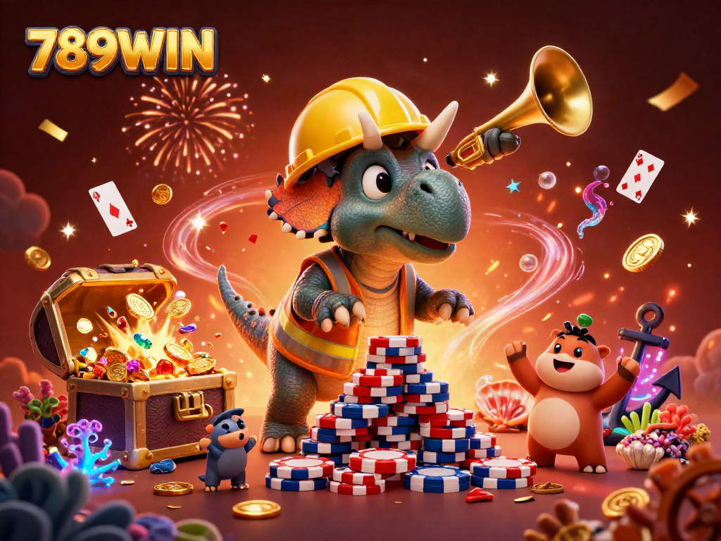 Experience the fun at 789WIN with vibrant cartoon characters and festive casino elements.