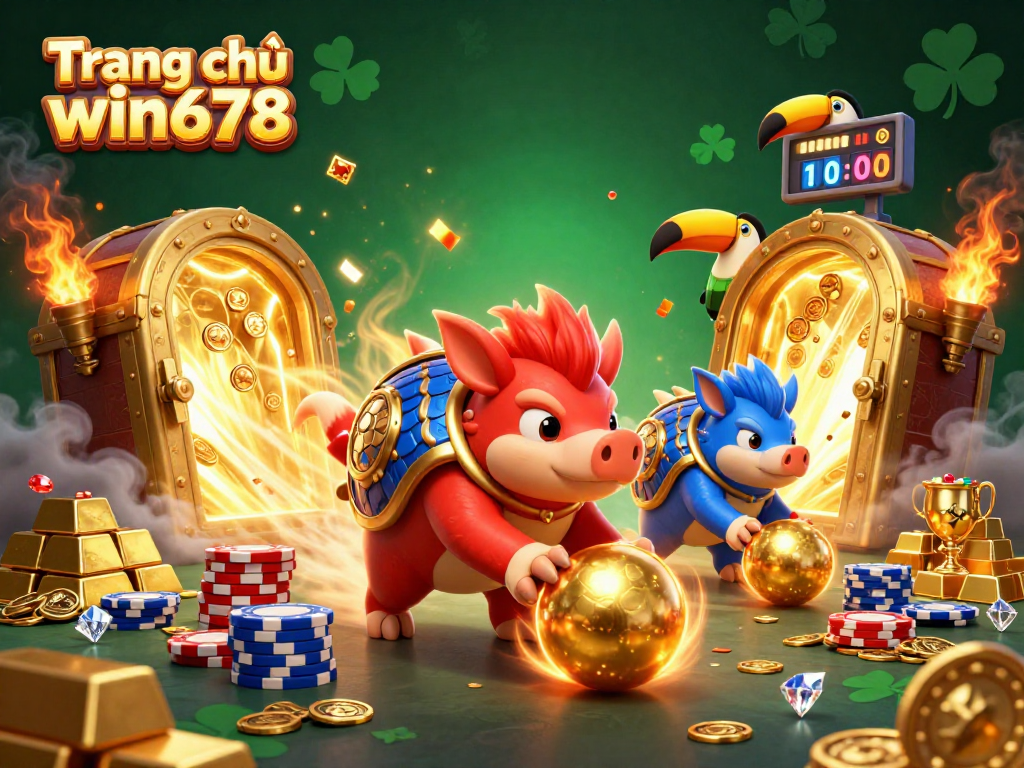 Experience excitement at Trang chủ win678 with colorful pangolins bowling through poker chips in a vibrant, festive casino atmosphere.