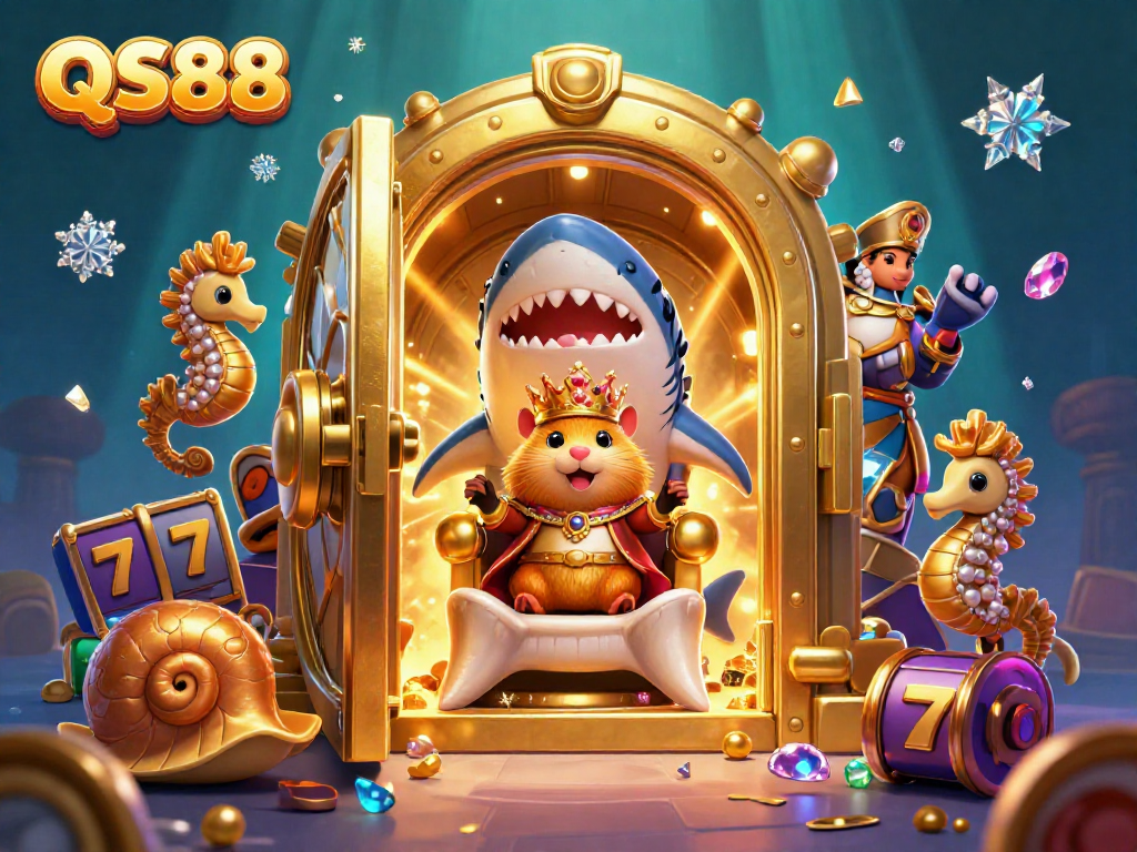 Engage with QS88's thrilling casino experience featuring vibrant characters and sparkling treasures.