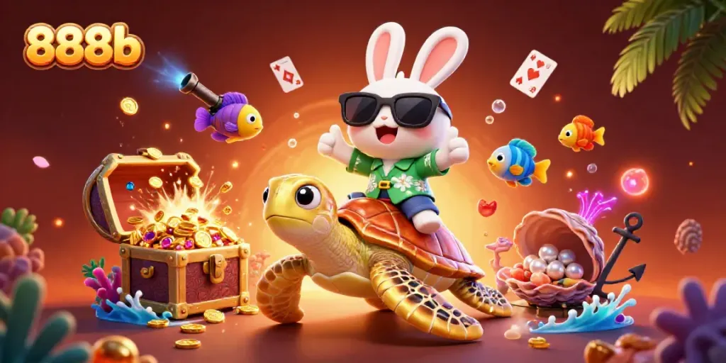 Engage in thrilling fun with 888b while experiencing underwater adventures and vibrant casino elements.