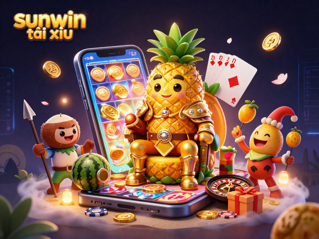 Engaging scene featuring sunwin tài xỉu with golden pineapple king surrounded by casino elements.