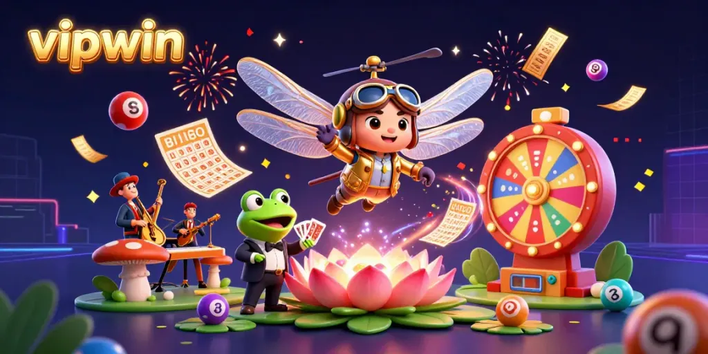 Engage with vipwin's vibrant online casino experience amidst dynamic lottery elements and festive energy.