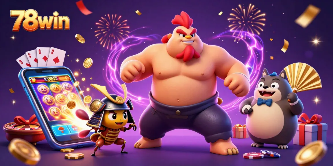 Experience thrilling gameplay at 78win with bold characters and casino action elements.