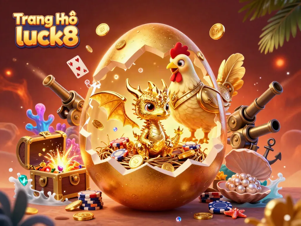 Engage with thrilling games on Trang Chủ luck8, featuring a golden dragon and poker chips.
