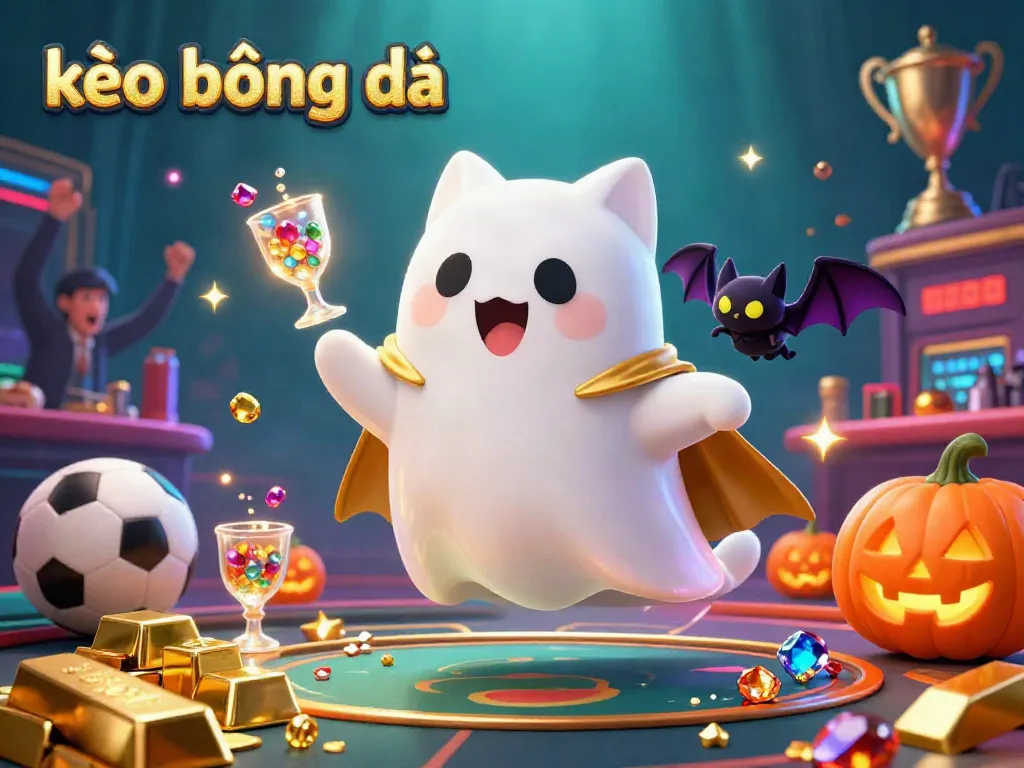 Experience the excitement of kèo bóng đá with a ghost cat and bat in a lively casino setting.