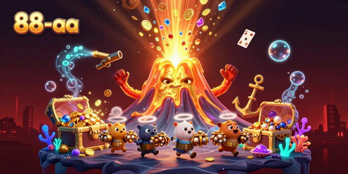 Experience thrilling wins with 88-aa's vibrant golden volcano erupting coins, perfect for gamblers.