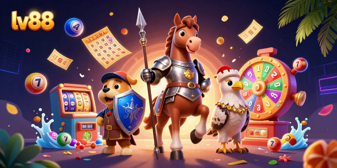 lv88 brings excitement as a knight, puppy, and falcon engage in dynamic gaming action.
