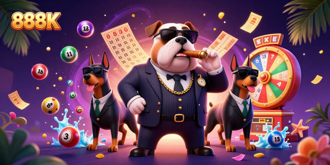 Experience the thrill of 888K in a vibrant, dynamic lottery-themed casino scene.