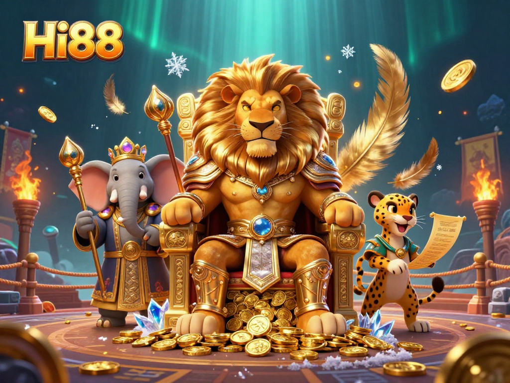 Experience the thrilling Hi88 casino world with a lion king, elephant advisor, and cheetah messenger.
