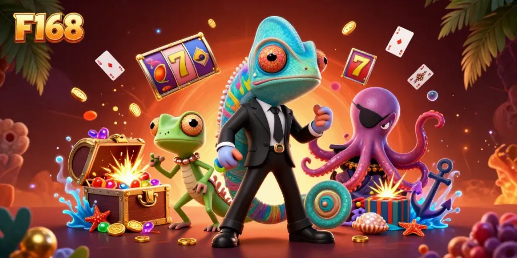 Experience thrilling gameplay with F168 in this vibrant casino scene filled with excitement.