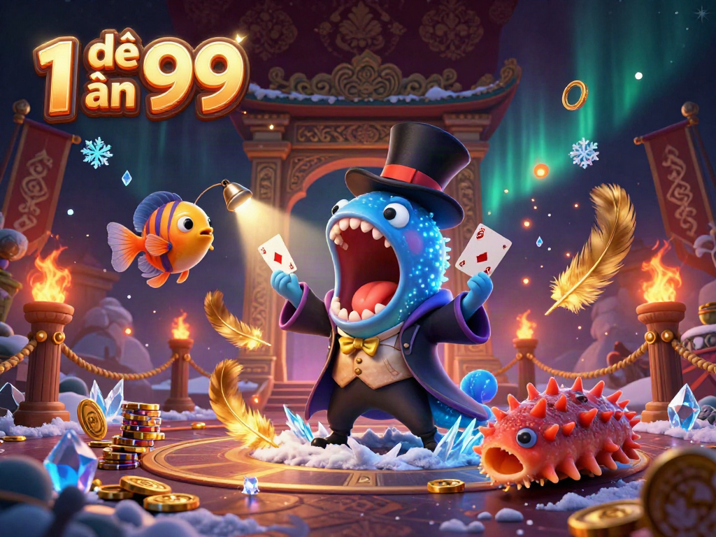 Experience lô đề 1 ăn 99 magic with a bioluminescent eel performing tricks amidst dynamic casino elements.