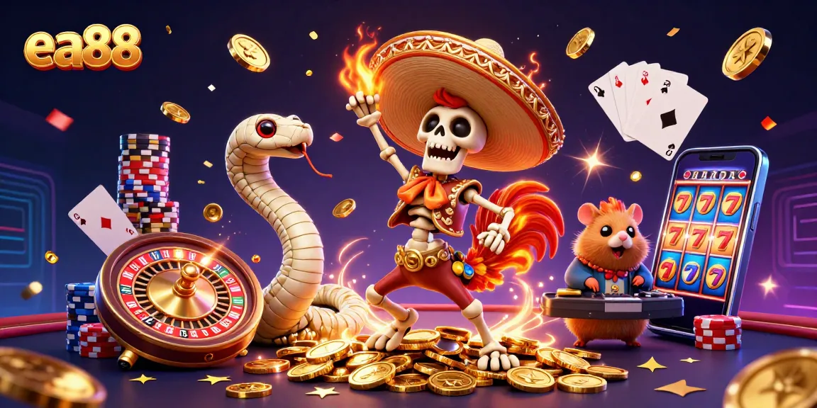 Celebrate big wins with ea88's lively casino scene of dancing characters and vibrant game elements.