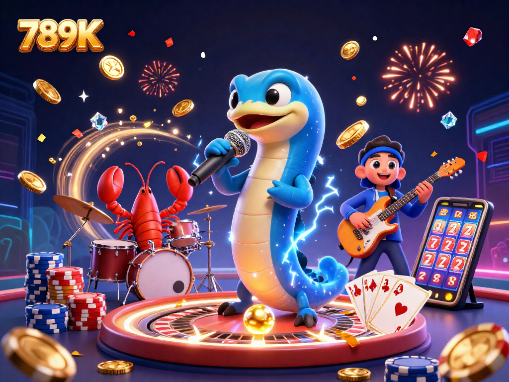 Bring the excitement of 789K to life with a vibrant underwater casino scene featuring a DJ eel and sparkling gems.