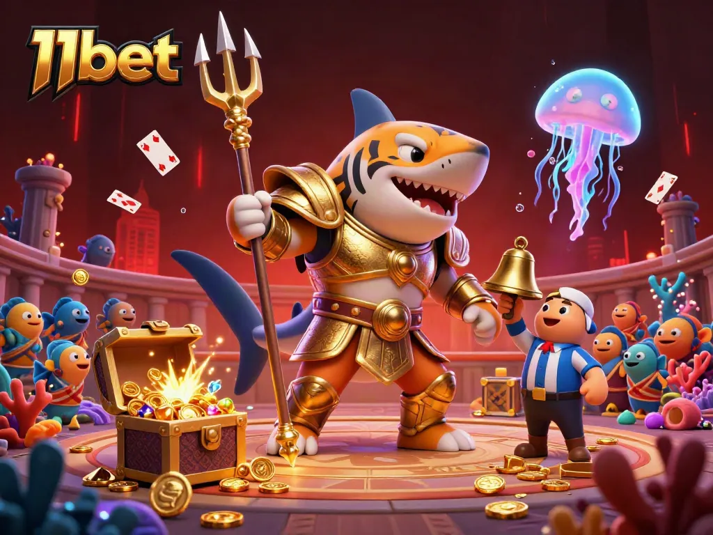 Experience gaming excitement with 11bet in this vibrant underwater casino scene.
