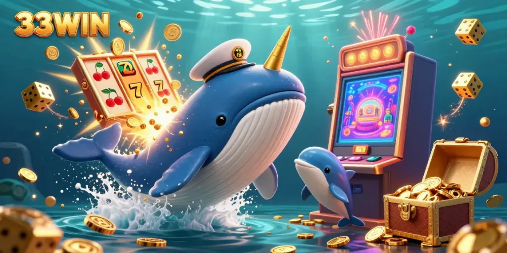Experience thrilling jackpots with 33WIN in this vibrant underwater casino scene.