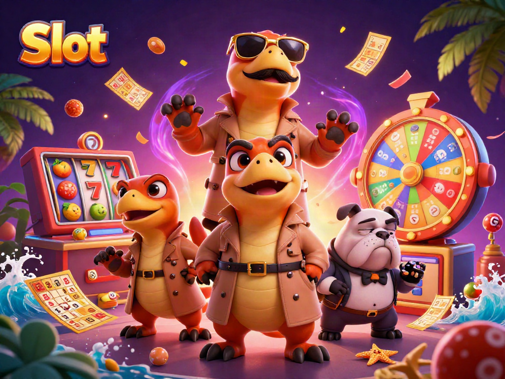 Engage with Slot games featuring a raptor trio in disguise navigating a casino scene.