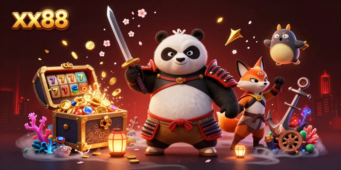 Win with xx88's dynamic 3D casino adventure featuring vibrant characters and slots.