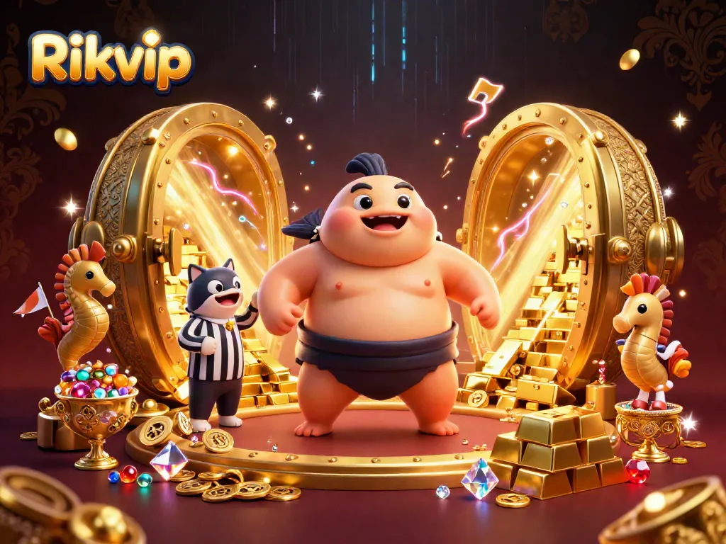 Rikvip showcases a vibrant underwater casino scene with characters interacting amid treasures